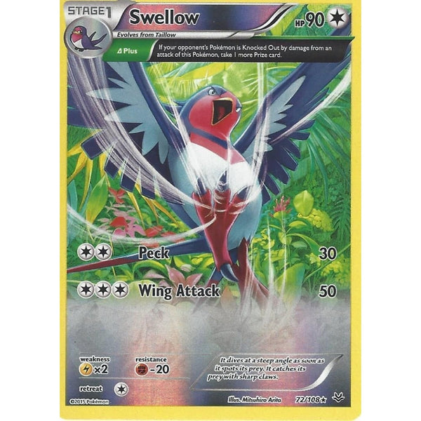POKEMON XY ROARING SKIES - SWELLOW 72/108 REV HOLO