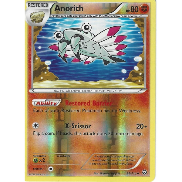 POKEMON XY STEAM SIEGE CARD - ANORITH 56/114 REVERSE HOLO