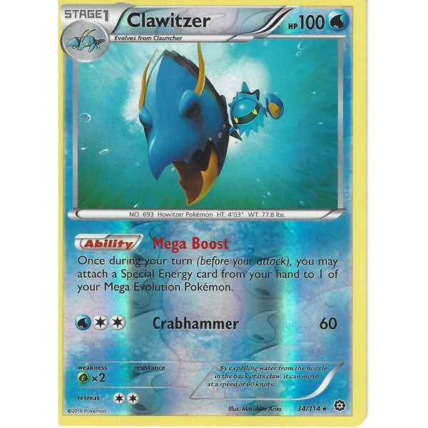POKEMON XY STEAM SIEGE CARD - CLAWITZER 34/114 REVERSE HOLO