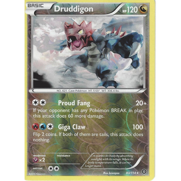POKEMON XY STEAM SIEGE CARD - DRUDDIGON 83/114 REVERSE HOLO
