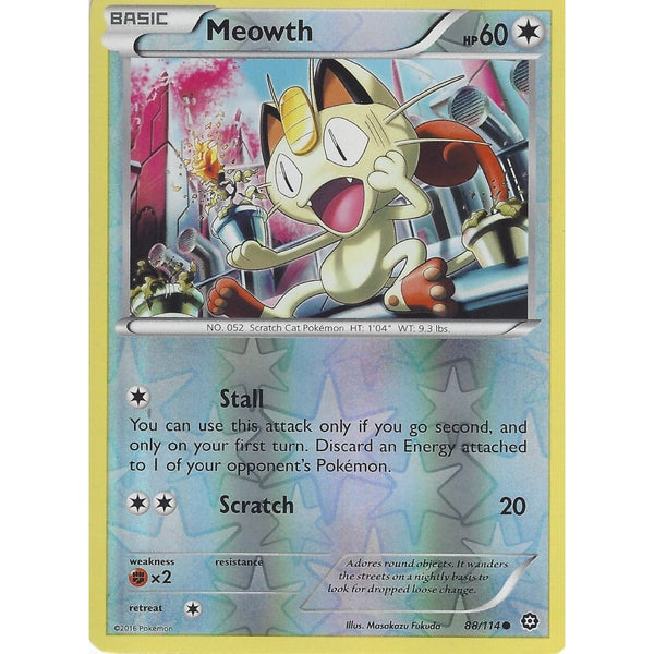 POKEMON XY STEAM SIEGE CARD - MEOWTH 88/114 REVERSE HOLO