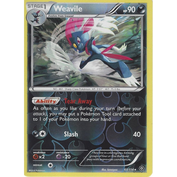 POKEMON XY STEAM SIEGE CARD - WEAVILE  61/114 RARE REVERSE HOLO