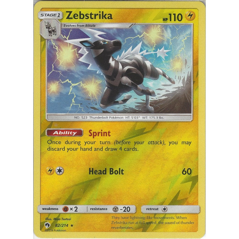 Pokemon Zebstrika - 82/214 - Rare Reverse Holo Card - SM8 Lost Thunder - Recaptured LTD Pokemon Zebstrika - 82/214 - Rare Reverse Holo Card - SM8 Lost Thunder - Recaptured LTD