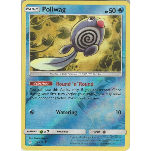 Pokemon Trading Card Game Poliwag - 36/214 - Common Reverse Holo Card - SM10 Unbroken Bonds