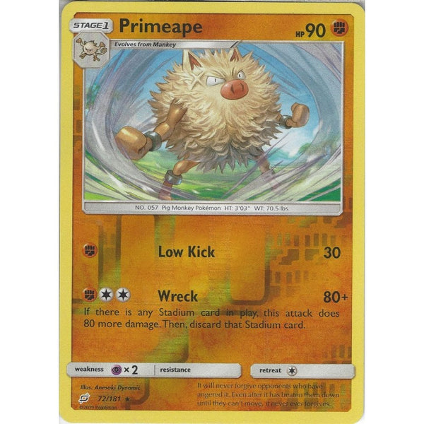 Primeape - 72/181 - Rare Reverse Holo Card - SM09 Team Up