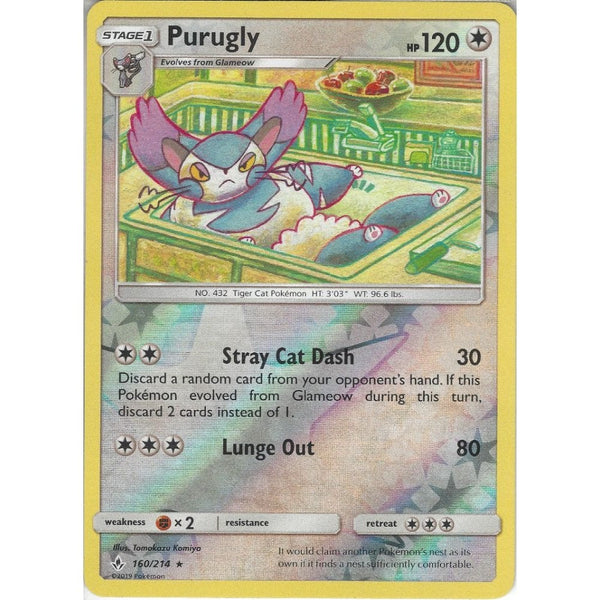 Pokemon Trading Card Game Purugly - 160/214 - Rare Reverse Holo Card - SM10 Unbroken Bonds