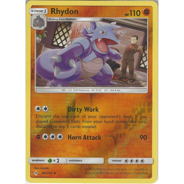 Pokemon Trading Card Game Rhydon - 94/214 - Uncommon Reverse Holo Card - SM10 Unbroken Bonds