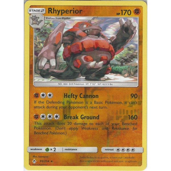 Pokemon Trading Card Game Rhyperior - 95/214 - Rare Reverse Holo Card - SM10 Unbroken Bonds