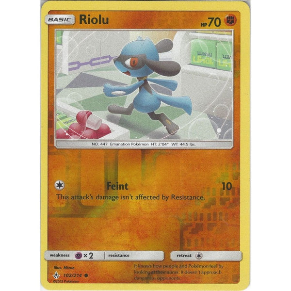 Pokemon Trading Card Game Riolu - 102/214 - Common Reverse Holo Card - SM10 Unbroken Bonds