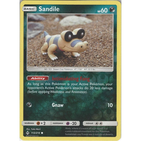 Pokemon Trading Card Game Sandile - 113/214 - Common Reverse Holo Card - SM10 Unbroken Bonds
