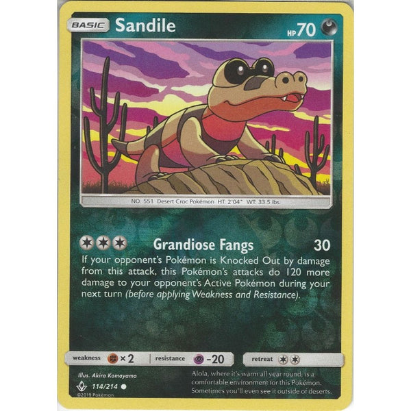Pokemon Trading Card Game Sandile - 114/214 - Common Reverse Holo Card - SM10 Unbroken Bonds