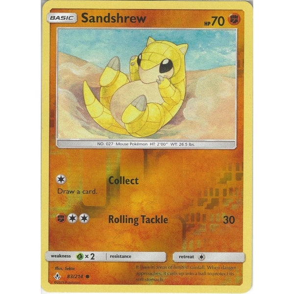 Pokemon Trading Card Game Sandshrew - 83/214 - Common Reverse Holo Card - SM10 Unbroken Bonds