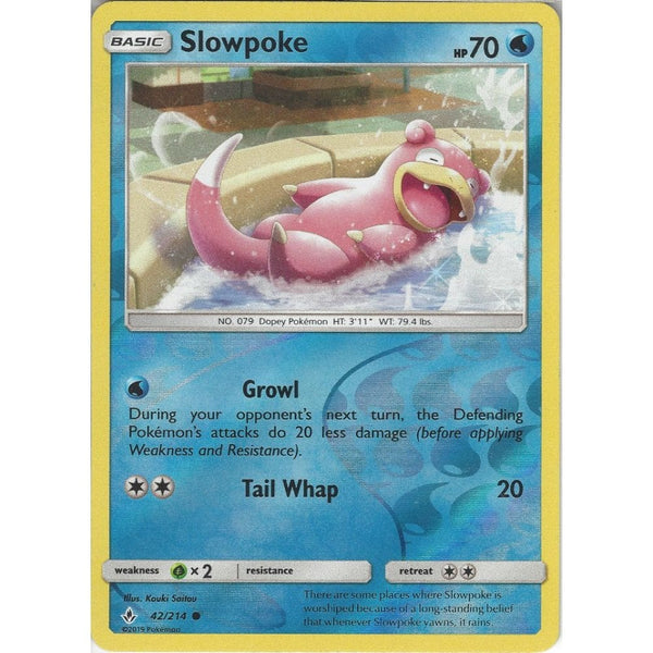 Pokemon Trading Card Game Slowpoke - 42/214 - Common Reverse Holo Card - SM10 Unbroken Bonds