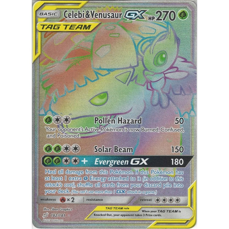 SM09 Team Up - Celebi & Venusaur GX TAG TEAM - 182/181 - Rare Rainbow - Recaptured LTD SM09 Team Up - Celebi & Venusaur GX TAG TEAM - 182/181 - Rare Rainbow - Recaptured LTD