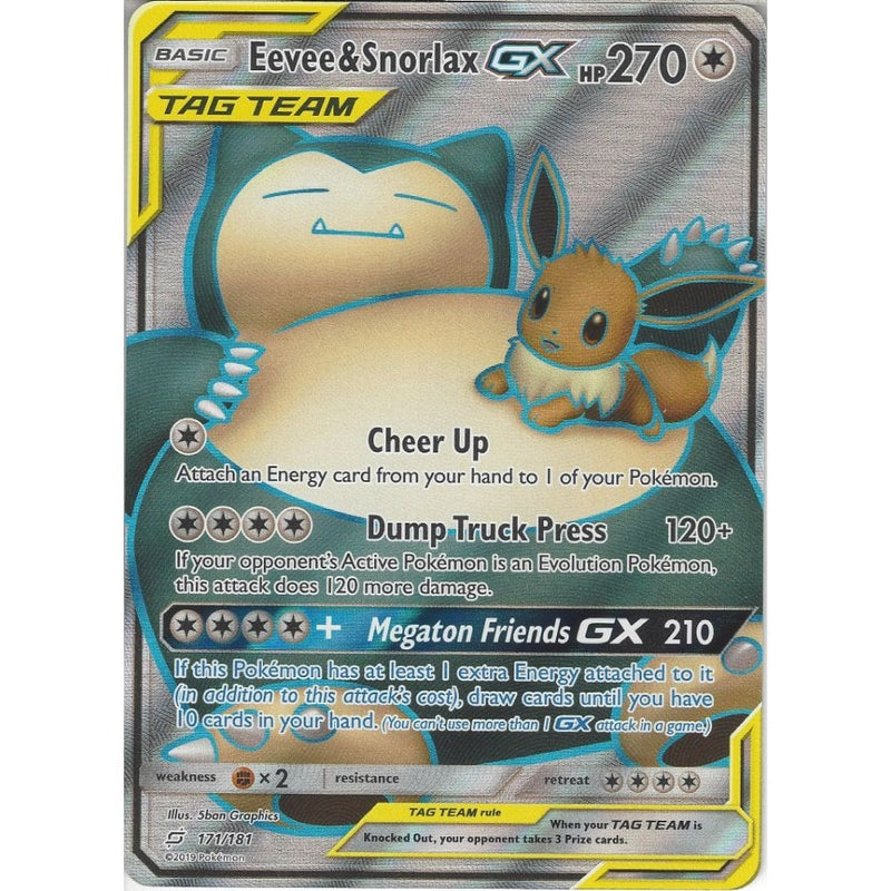 SM09 Team Up - Eevee & Snorlax GX TAG TEAM - 171/181 - Rare Ultra Card - Recaptured LTD SM09 Team Up - Eevee & Snorlax GX TAG TEAM - 171/181 - Rare Ultra Card - Recaptured LTD