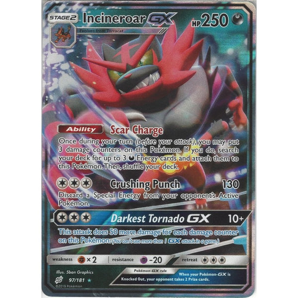 Pokemon Trading Card Game SM09 Team Up - Incineroar GX - 97/181 - Rare Holo GX Card