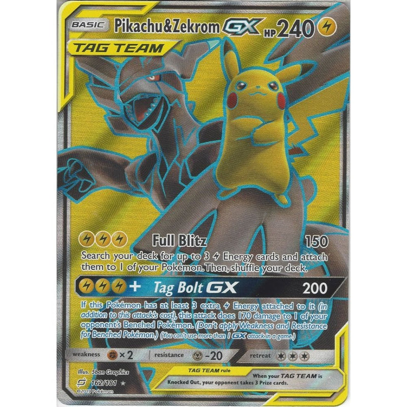Pokemon Trading Card Game SM09 Team Up - Pikachu &amp; Zekrom GX TAG TEAM - 162/181 - Rare Ultra Card