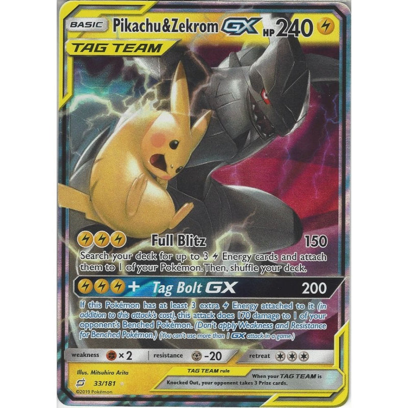 SM09 Team Up - Pikachu & Zekrom GX TAG TEAM - 33/181 - Rare Holo GX Ca - Recaptured LTD SM09 Team Up - Pikachu & Zekrom GX TAG TEAM - 33/181 - Rare Holo GX Ca - Recaptured LTD
