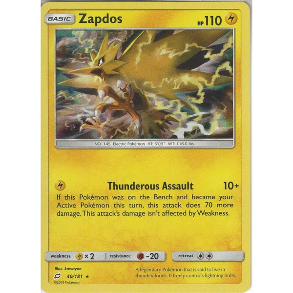Pokemon Trading Card Game SM09 Team Up - Zapdos - 40/181 - Rare Holo Card