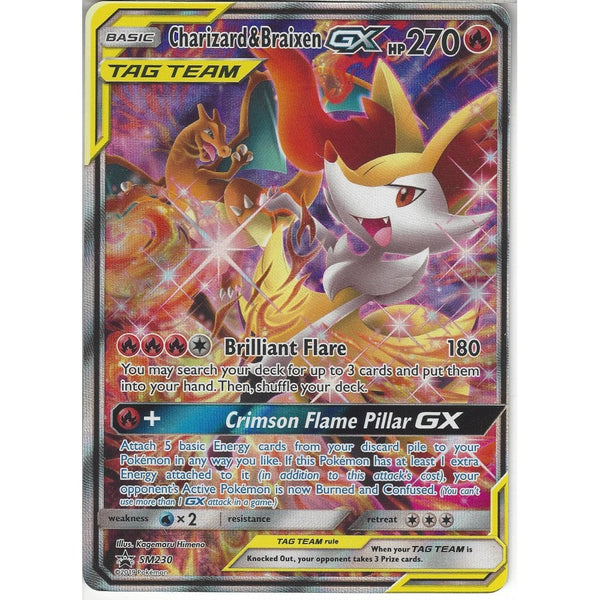 Pokemon Trading Card Game SM230 Charizard &amp; Braixen GX TAG TEAM | Black Star Promo Card | Holo Rare