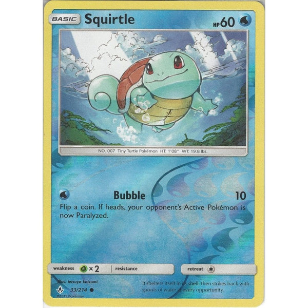 Pokemon Trading Card Game Squirtle - 33/214 - Common Reverse Holo Card - SM10 Unbroken Bonds