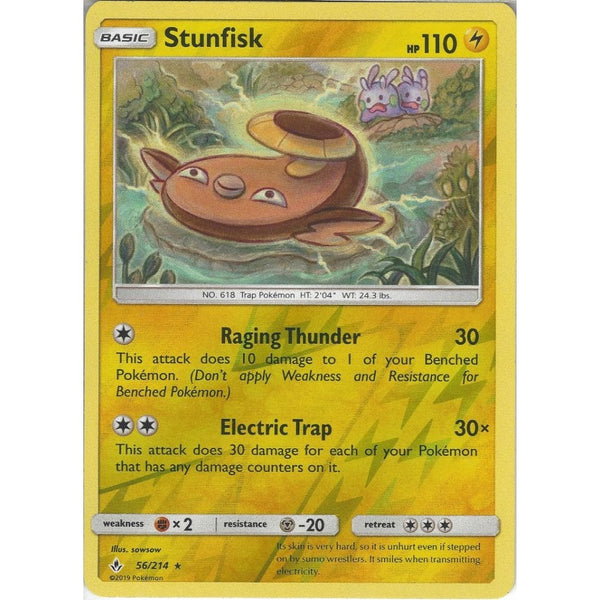 Pokemon Trading Card Game Stunfisk - 56/214 - Rare Reverse Holo Card - SM10 Unbroken Bonds