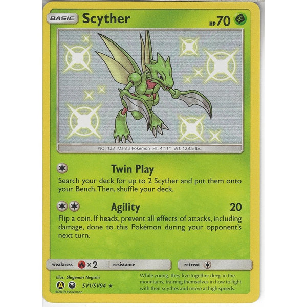 Pokemon Trading Card Game SV1/SV94 Scyther | Rare Holo Card | Hidden Fates Shiny Vault