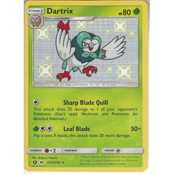 Pokemon Trading Card Game SV3/SV94 Dartrix | Rare Holo Card | Hidden Fates Shiny Vault