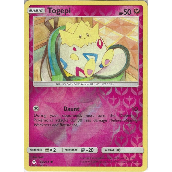 Pokemon Trading Card Game Togepi - 136/214 - Common Reverse Holo Card - SM10 Unbroken Bonds