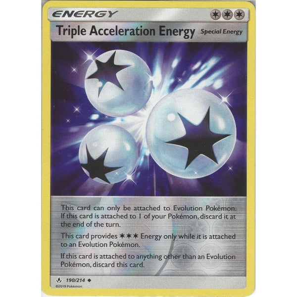 Pokemon Trading Card Game Triple Acceleration Energy - 190/214 - Uncommon Reverse Holo Card - SM10 Unbroken Bonds