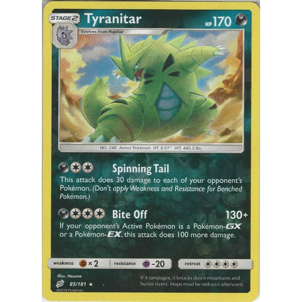 Tyranitar - 85/181 - Rare Reverse Holo Card - SM09 Team Up