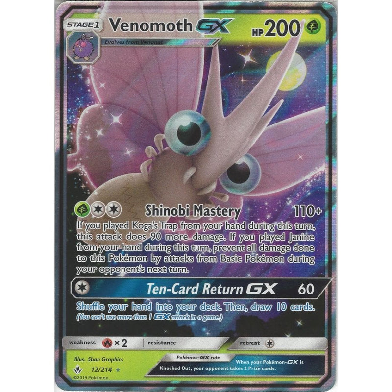 Venomoth GX - 12/214 - Rare Holo GX Card - SM10 Unbroken Bonds