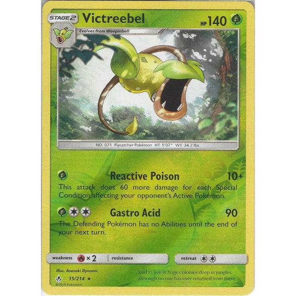 Pokemon Trading Card Game Victreebel - 15/214 - Rare Reverse Holo Card - SM10 Unbroken Bonds