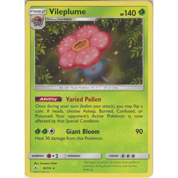 Pokemon Trading Card Game Vileplume - 8/214 - Rare Holo Card - SM10 Unbroken Bonds