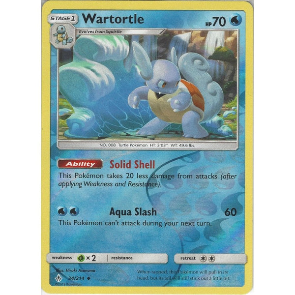Pokemon Trading Card Game Wartortle - 34/214 - Uncommon Reverse Holo Card - SM10 Unbroken Bonds