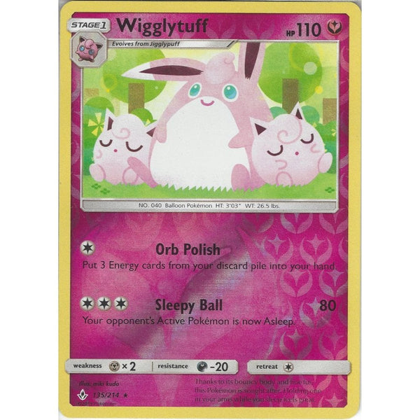Pokemon Trading Card Game Wigglytuff - 135/214 - Rare Reverse Holo Card - SM10 Unbroken Bonds