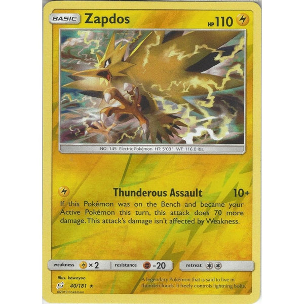Zapdos - 40/181 - Rare Reverse Holo Card - SM09 Team Up