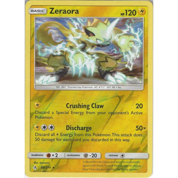 Pokemon Trading Card Game Zeraora - 60/214 - Rare Reverse Holo Card - SM10 Unbroken Bonds