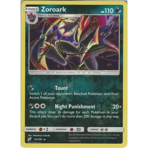 Zoroark - 91/181 - Rare Reverse Holo Card - SM09 Team Up