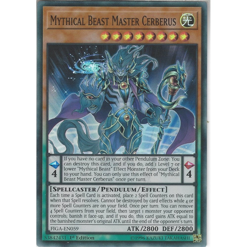 yugioh mythical beast cards FIGA-EN059 Master Cerberus | 1st Edition | Super Rare C Options:Jumbo Booster Pack v battle deck This is of the Tesco Express NOW SELL