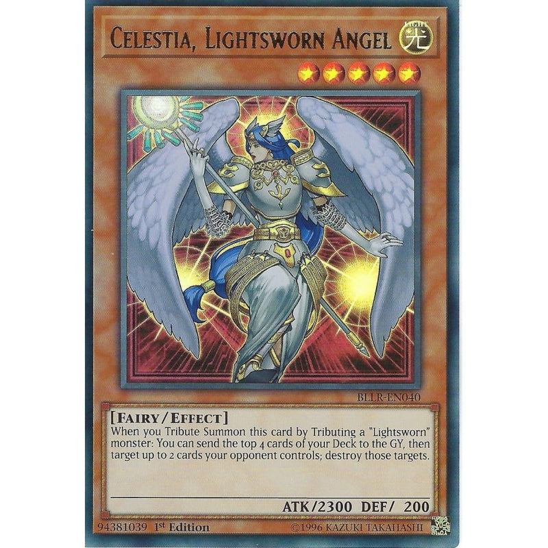 Yu-Gi-Oh CELESTIA, LIGHTSWORN ANGEL - Ultra Rare - BLLR-EN040 -1st Edi - Recaptured LTD Yu-Gi-Oh CELESTIA, LIGHTSWORN ANGEL - Ultra Rare - BLLR-EN040 -1st Edi - Recaptured LTD