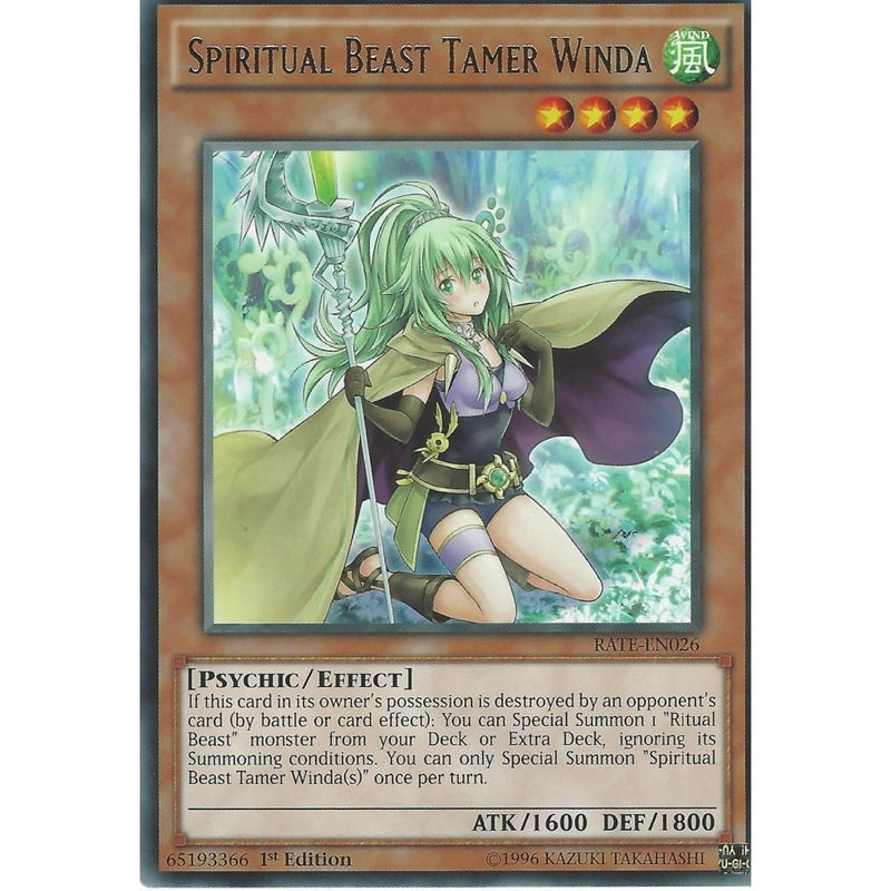 Yu-Gi-Oh SPIRITUAL BEAST TAMER WINDA - Rare - RATE-EN026 1st Edition - Recaptured LTD Yu-Gi-Oh SPIRITUAL BEAST TAMER WINDA - Rare - RATE-EN026 1st Edition - Recaptured LTD