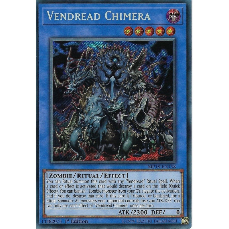 Yu-Gi-Oh Vendread Chimera - MP18-EN158 - Secret Rare Card - 1st Editio - Recaptured LTD Yu-Gi-Oh Vendread Chimera - MP18-EN158 - Secret Rare Card - 1st Editio - Recaptured LTD